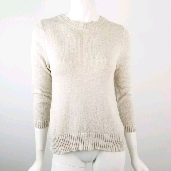 Zara Knit Beige 3/4 Sleeve Bow Back Angora Blend Sweater Womens Size Medium  - Picture 1 of 8